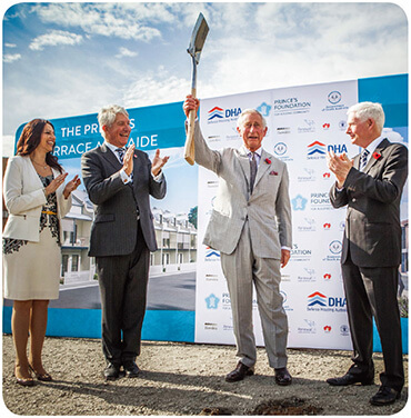 His Royal Highness the Prince of Wales turns the first sod
at our Prince's Terraces Adelaide development in SA.