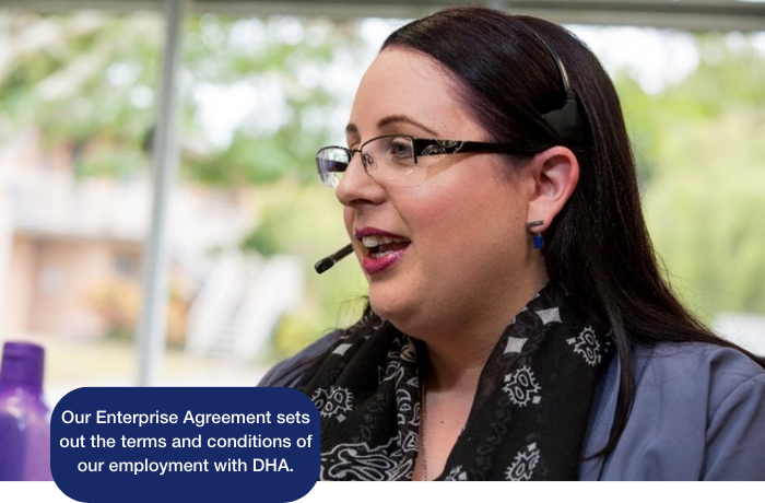 Our enterprise agreement photo of woman talking on headset