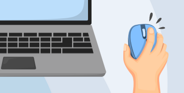 Online services graphic of a laptop and hand on mouse