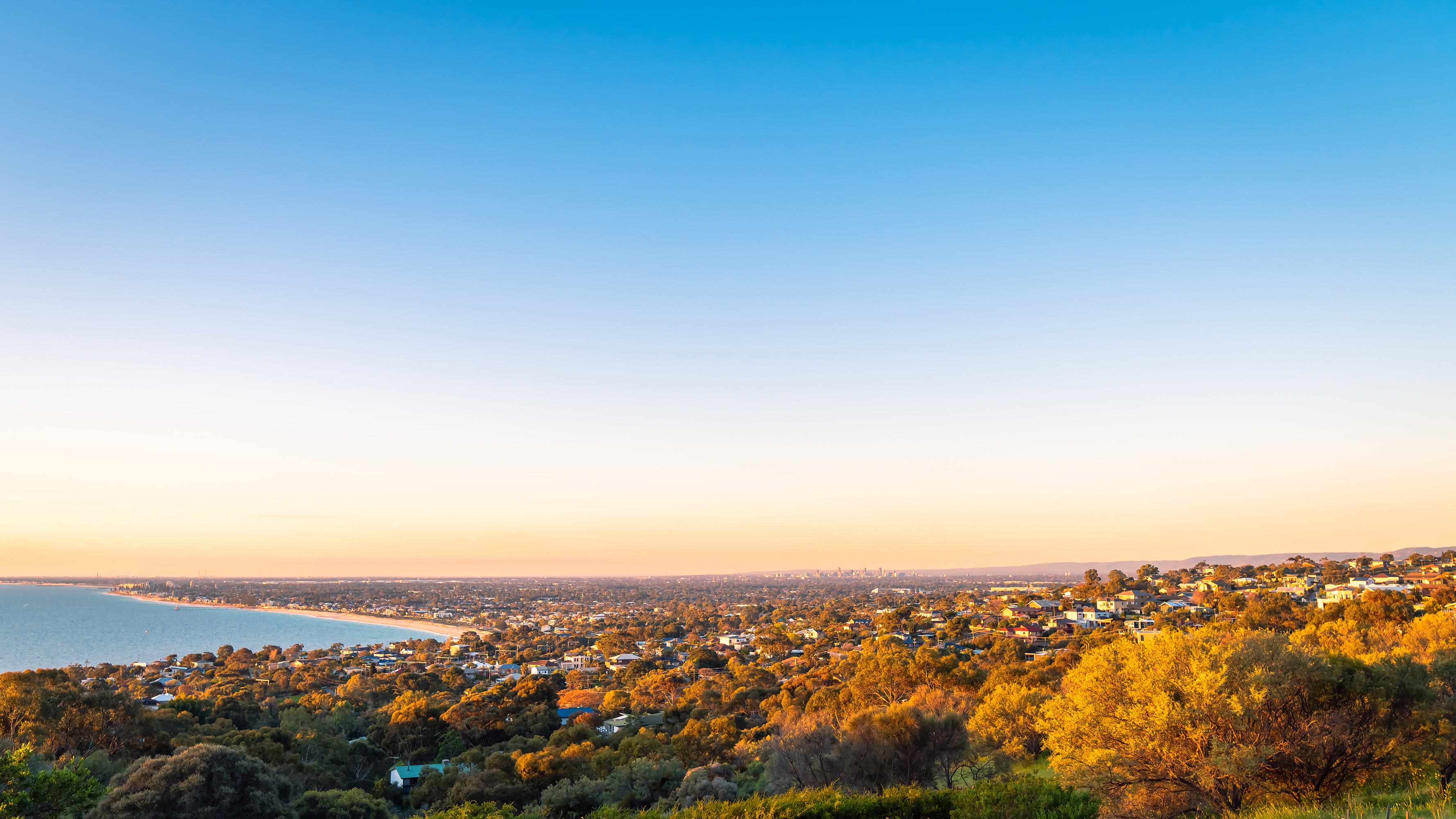 Adelaide skyline viewed from the hill at sunset, South Australia